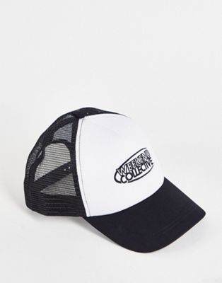 ASOS Weekend Collective trucker cap in black and white - ASOS Price Checker