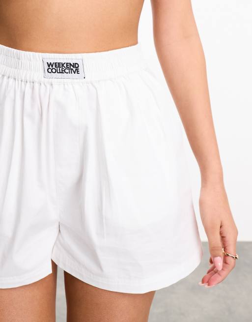 ASOS Weekend Collective – Vita shorts med vävd logga, del av set, 5 av 5