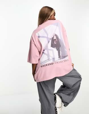ASOS Weekend Collective ASOS Weekend Collective washed T-shirt with photographic print in washed pink