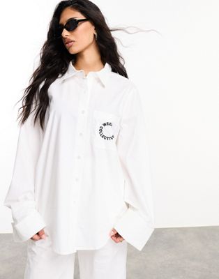 Asos Weekend Collective Wide Cuff Shirt In White