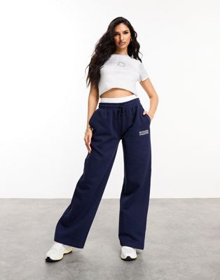 wide leg heavyweight sweatpants with faux waistband in navy