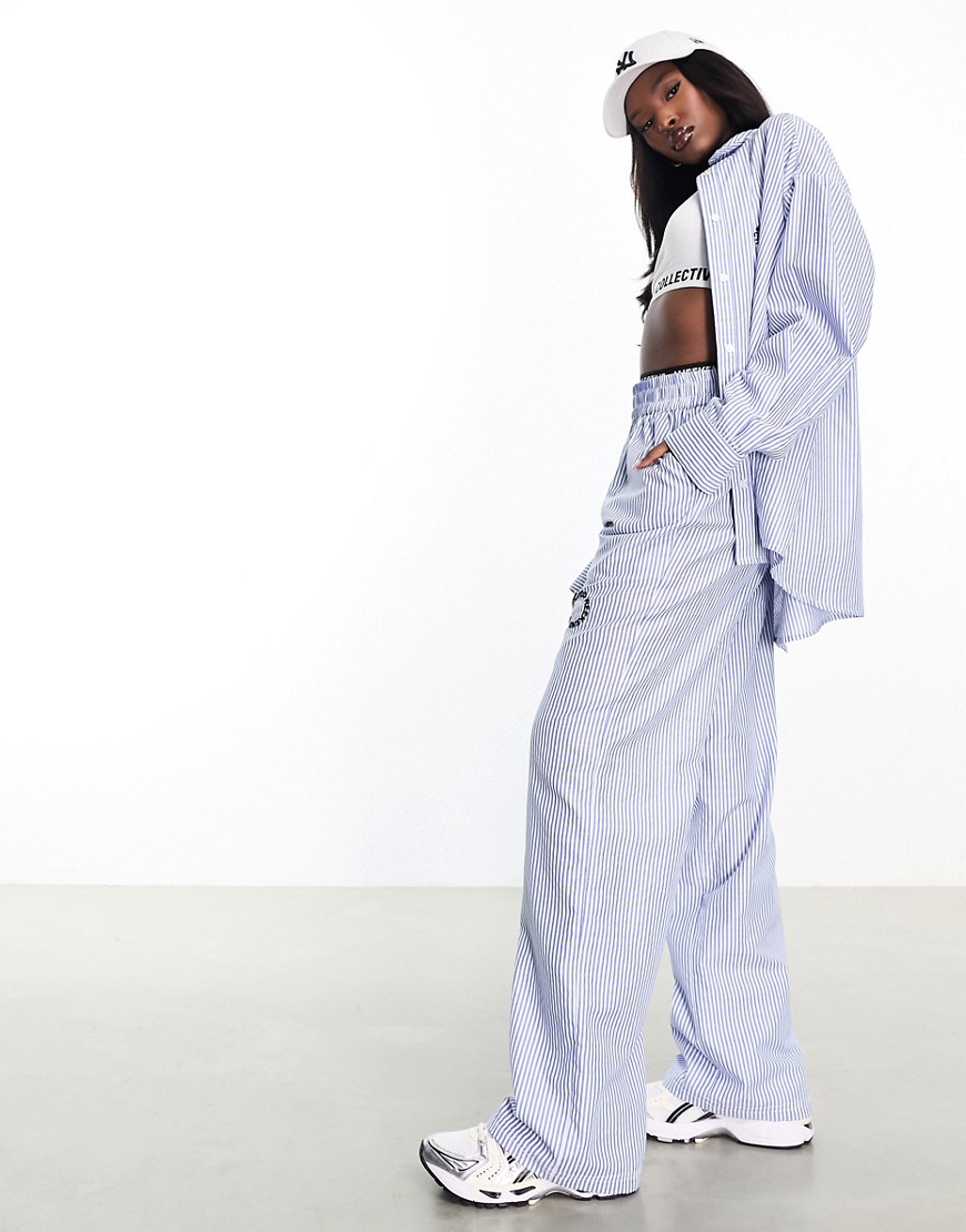 wide leg striped pants in blue and white - part of a set