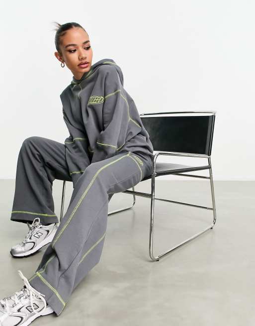 ASOS DESIGN wide leg sweatpants in heavyweight with embroidery - part of a  set