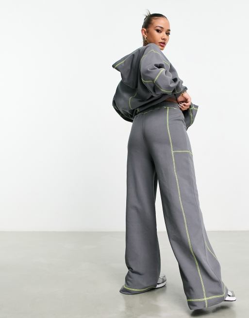 ASOS Weekend Collective wide leg trackies with contrast stitch in slate