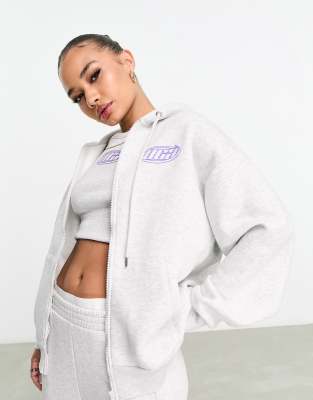 ASOS Weekend Collective co-ord oversized sweatshirt with logo in grey marl