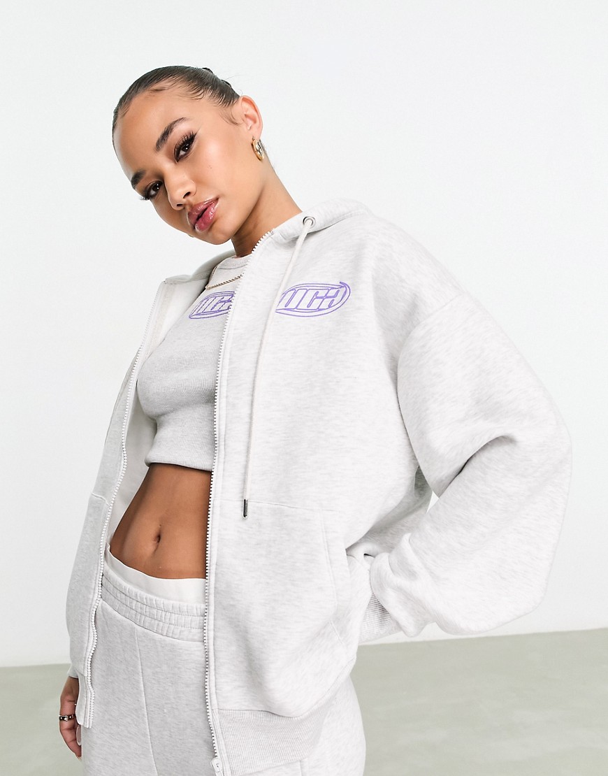 zip up hoodie in ice heather with back wca logo-Gray