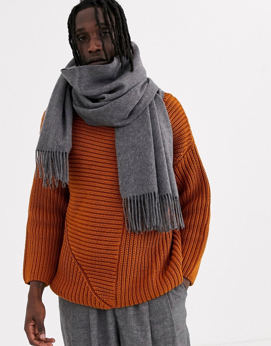 ASOS WHITE 100% wool blanket scarf in grey