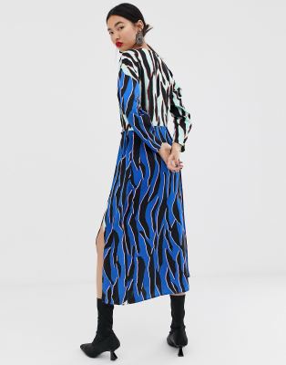 blue animal print wrap dress