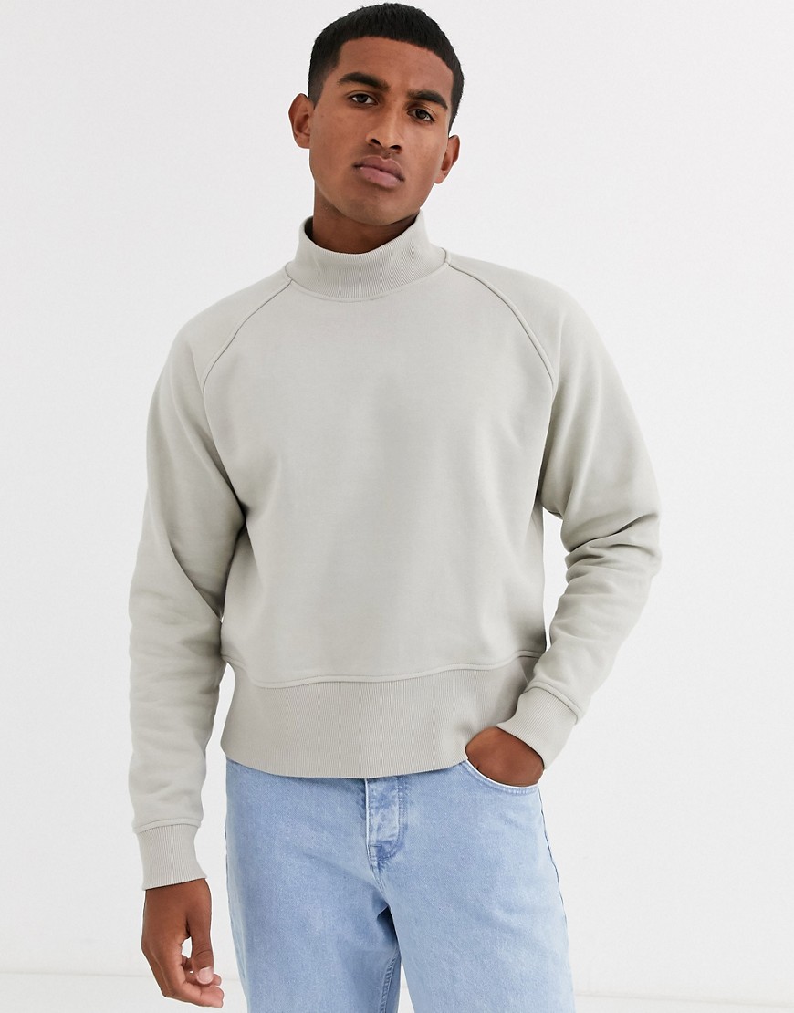 ASOS WHITE – Beige oversize-sweatshirt i kraftig jersey med bred ribbning