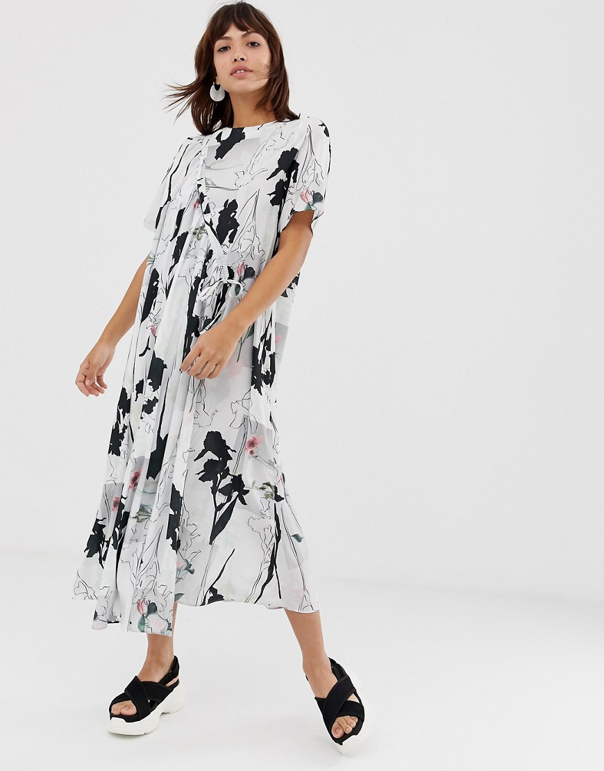 ASOS WHITE block floral ruched maxi dress-Green