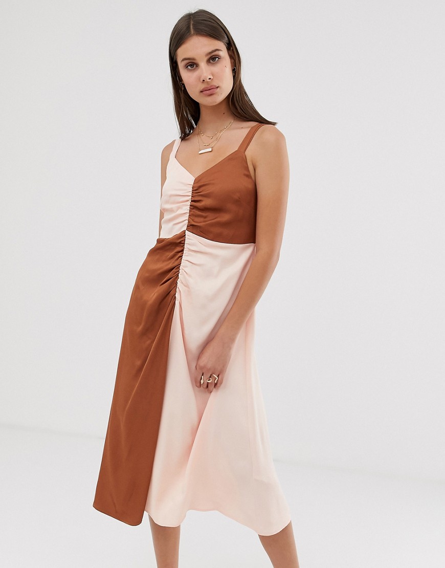 ASOS WHITE – Blockfärgad klänning med smala axelband-Flerfärgad