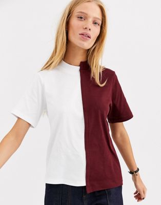 ASOS WHITE – Blockfärgad t-shirt med hög ringning-Flerfärgad