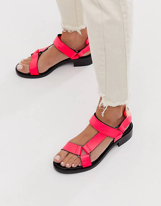 ASOS WHITE Bluebell leather sporty sandals in neon pink | ASOS