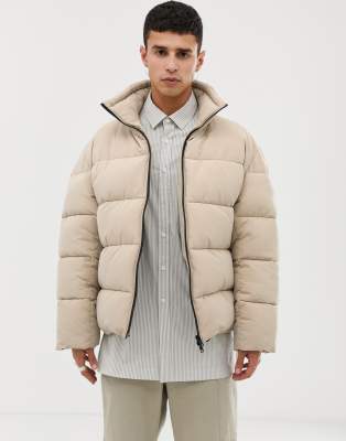 ASOS WHITE boxy puffer jacket in beige | ASOS