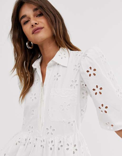 White broderie shop shirt dress