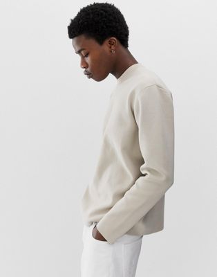 ASOS WHITE – Brun tröja med struktur och hög halsringning-Beige