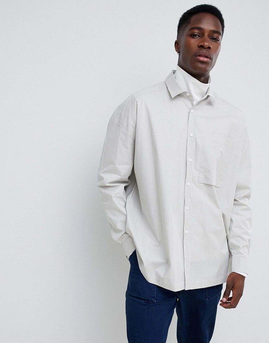 ASOS WHITE - Camicia oversize grigio rigato