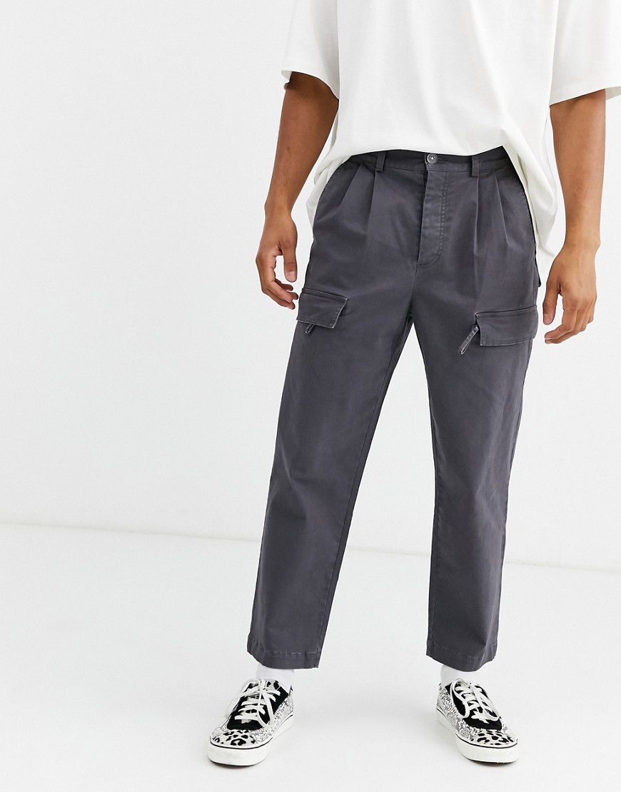 ASOS WHITE cargo trousers in dark grey