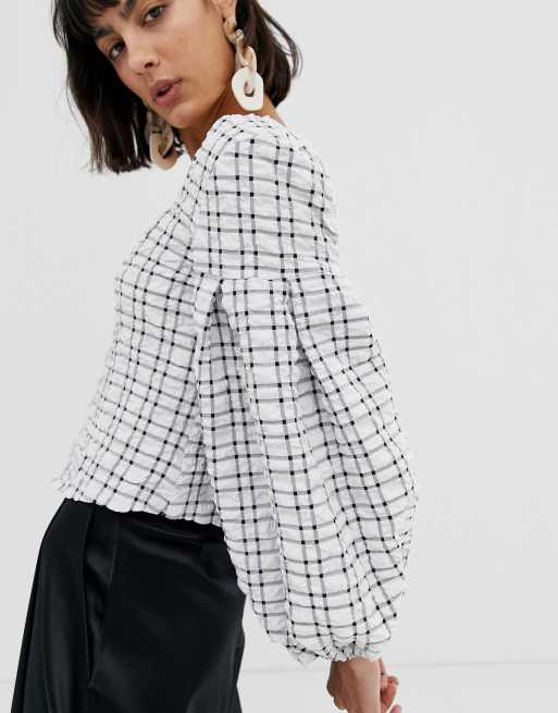 ASOS WHITE check waffle square neck top, 3 of 4