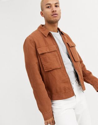 ASOS WHITE co-ord harrington jacket in rich tan linen | ASOS