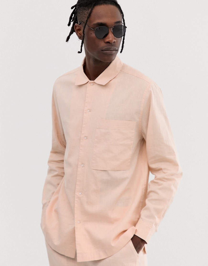 ASOS WHITE - Combi-set van losvallende overhemden 100% van hennep-Roze