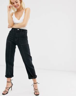 ASOS WHITE contrast stitch utility carrot leg jean-black