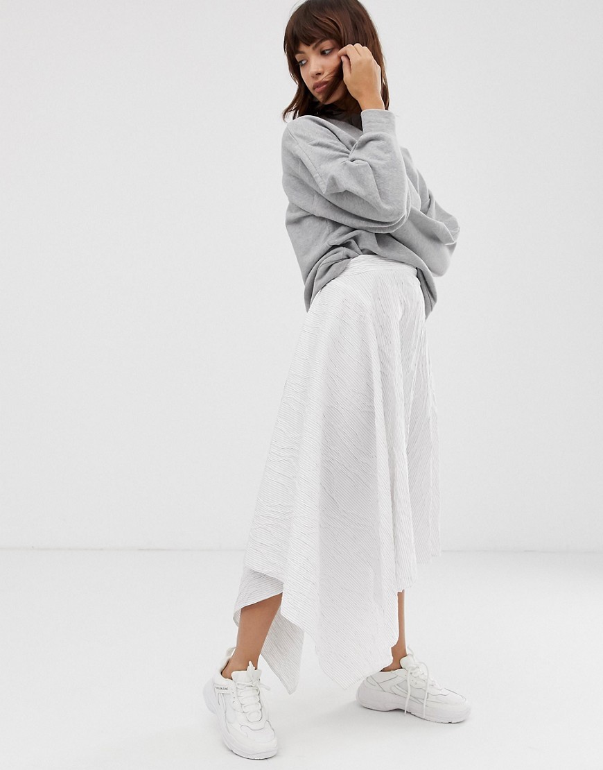 ASOS WHITE cotton stripe asymmetric midi skirt