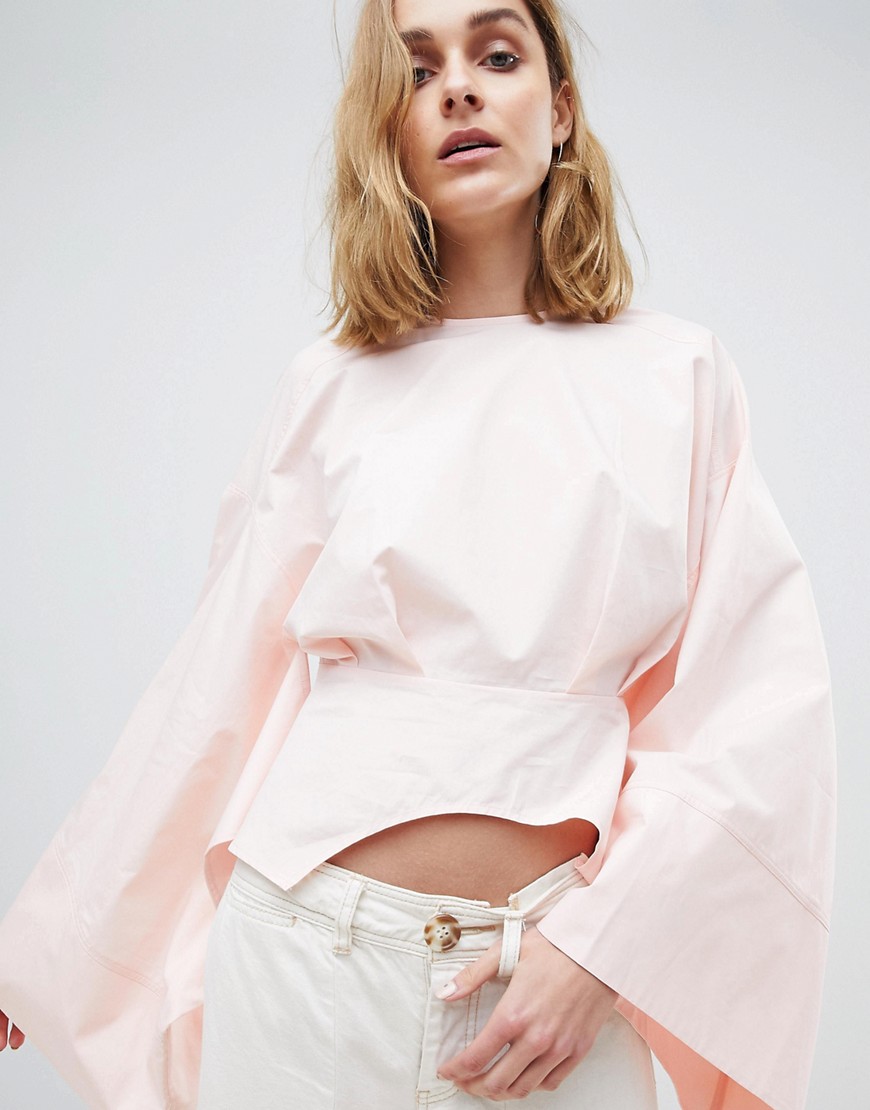 ASOS WHITE Cropped Kimono Top-Pink