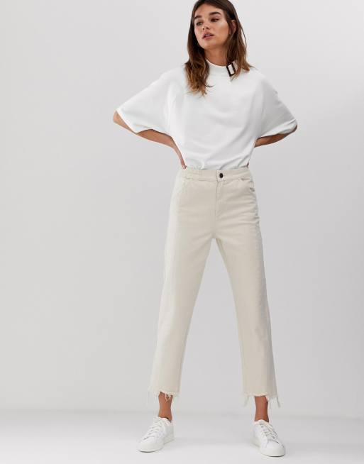 ASOS Loose Fit Crop Top With Raw Edge in White