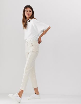 raw edge white jeans