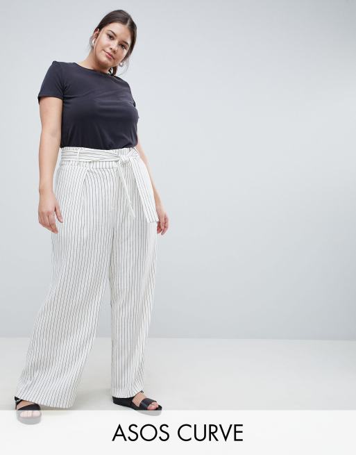 ASOS WHITE CURVE - Pantalon large à fines rayures