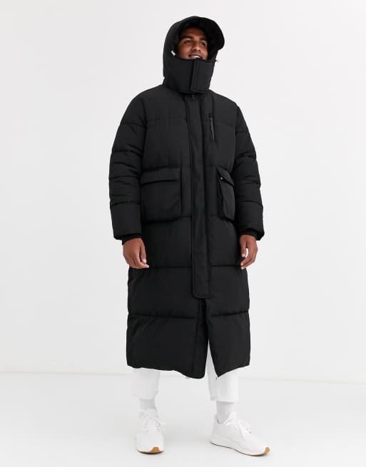 ASOS WHITE Doudoune longue capuche Noir ASOS