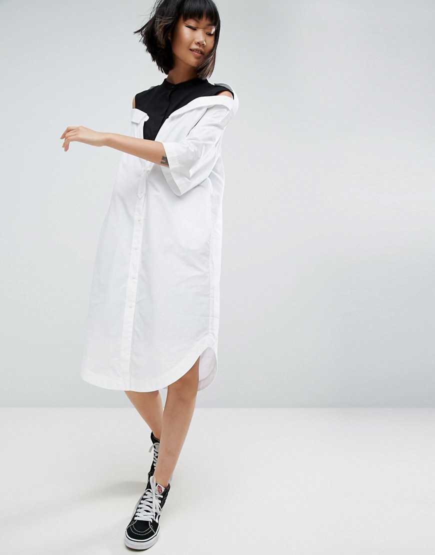 ASOS WHITE Drop Shoulder Shirt Dress-Multi