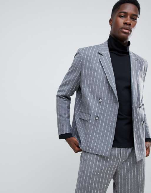 ASOS WHITE – Dwurzędowa marynarka paski z zawartością 100% wełny
