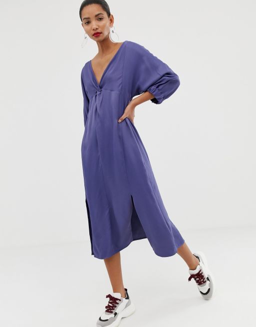 ASOS WHITE - Effen midi-jurk met gedraaide voorkant, 4 van 4