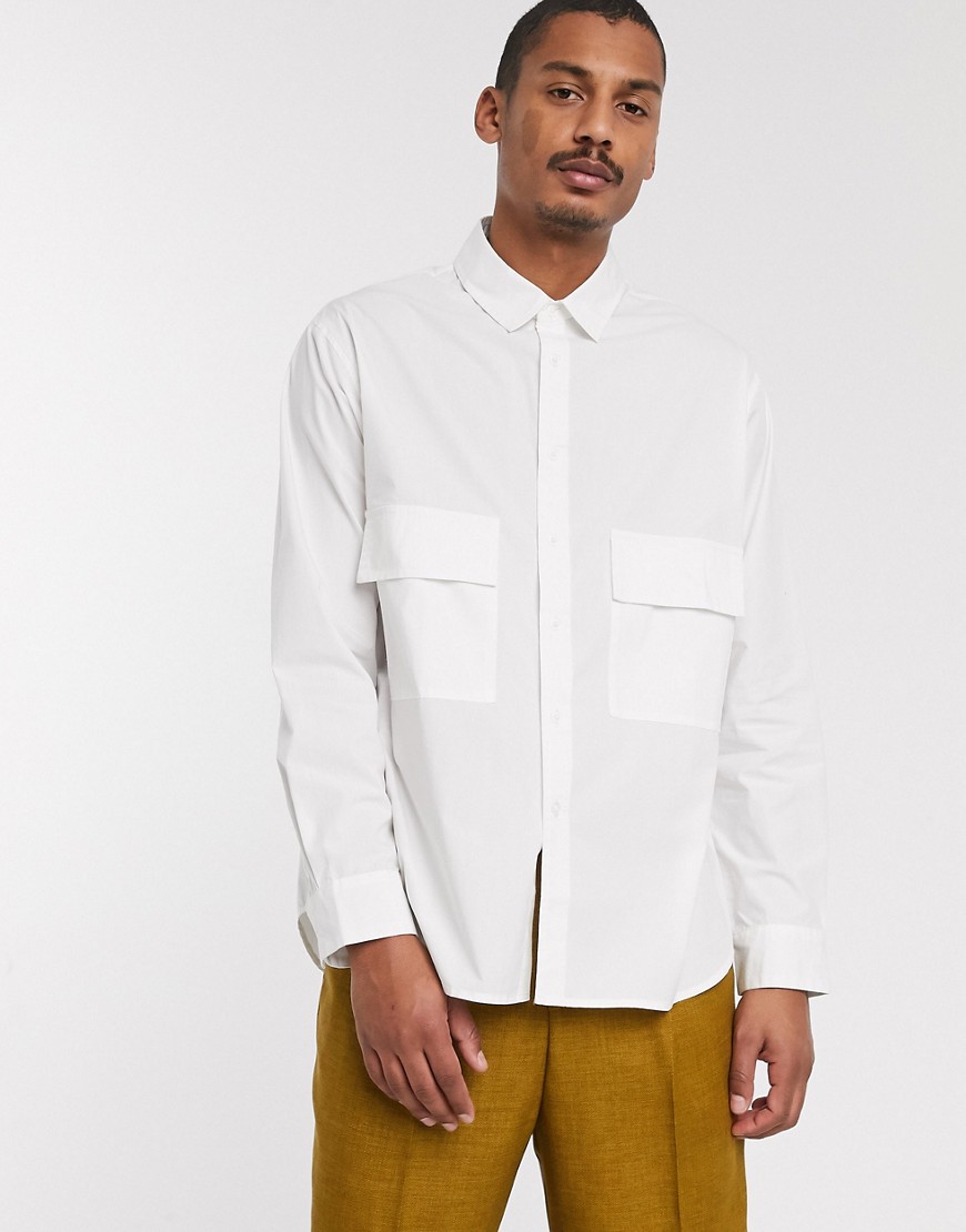 ASOS WHITE - Extreem oversized overhemd met borstzakken-Wit