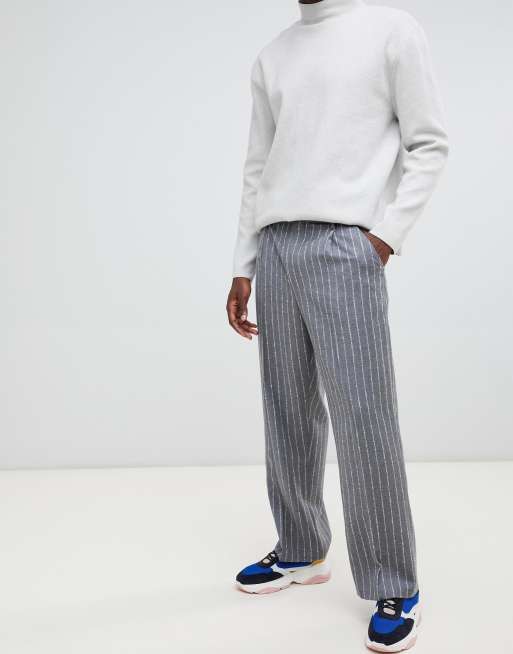 ASOS WHITE – fyldige smarte bukser i 100 % uld med strukturstriber
