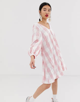 pink white gingham dress