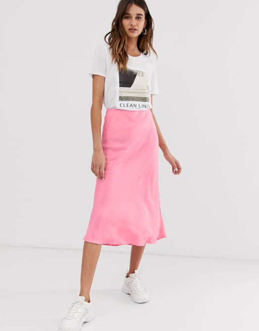 ASOS WHITE - Gonna con taglio in sbieco rosa raso
