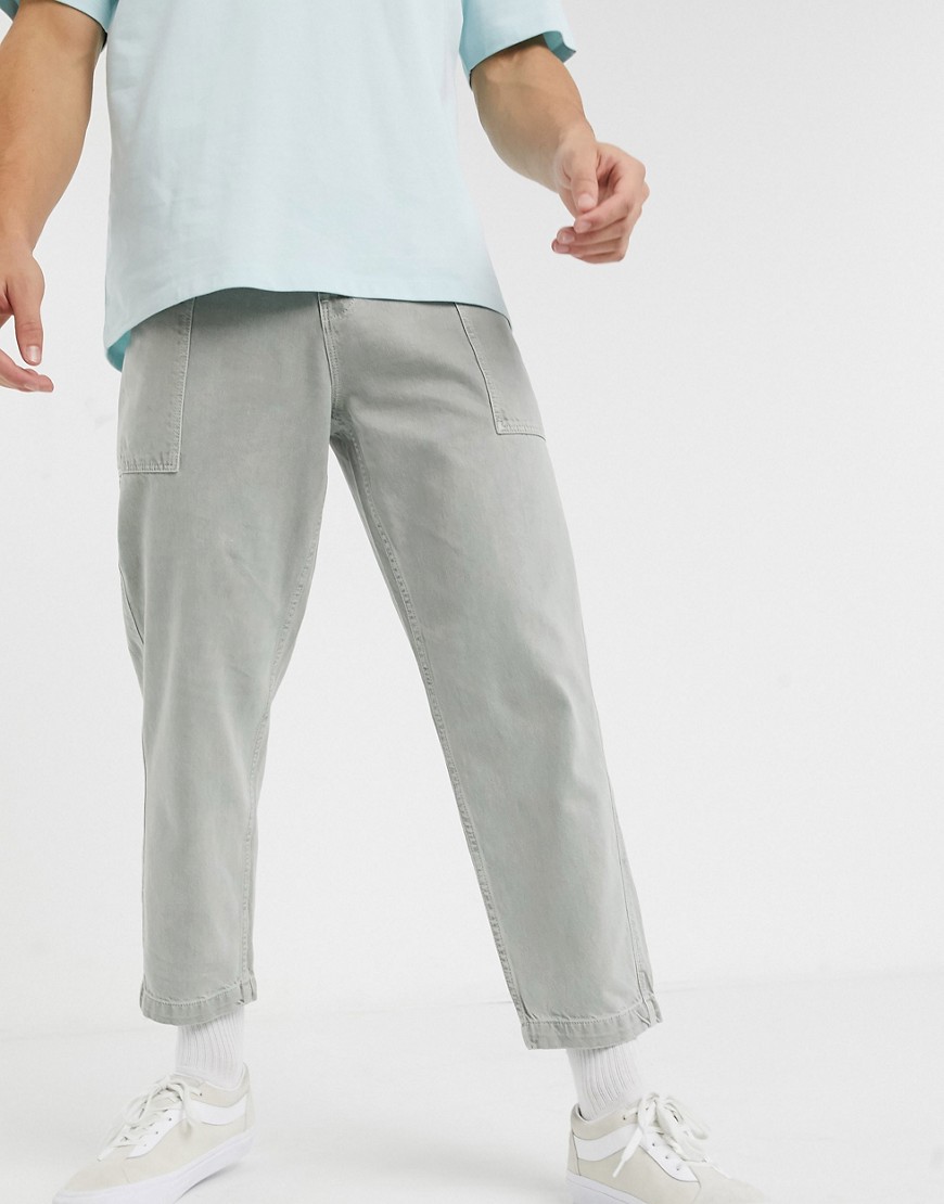 ASOS WHITE – Grå avsmalnande jeans i 14 oz denim