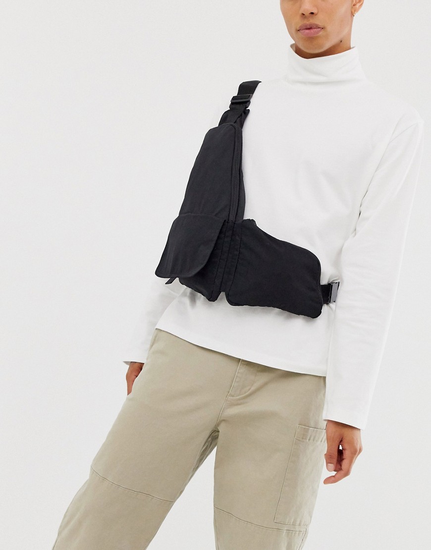ASOS WHITE harness body bag in techy fabric-Black