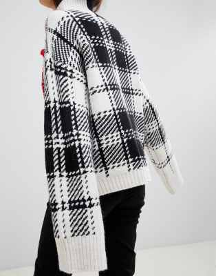 black and white check cardigan