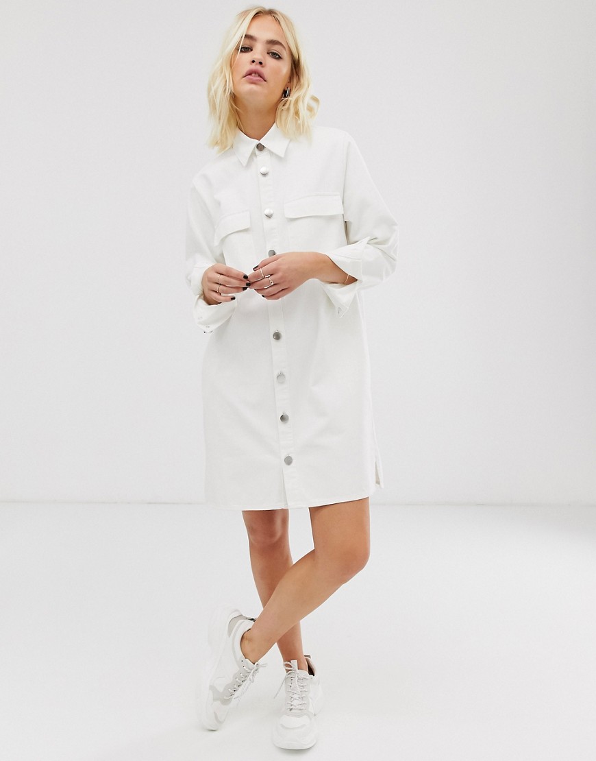 ASOS WHITE – Jeansskjortklänning i oversize-modell-Gräddvit