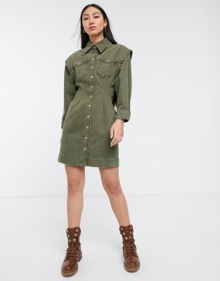 khaki denim dress