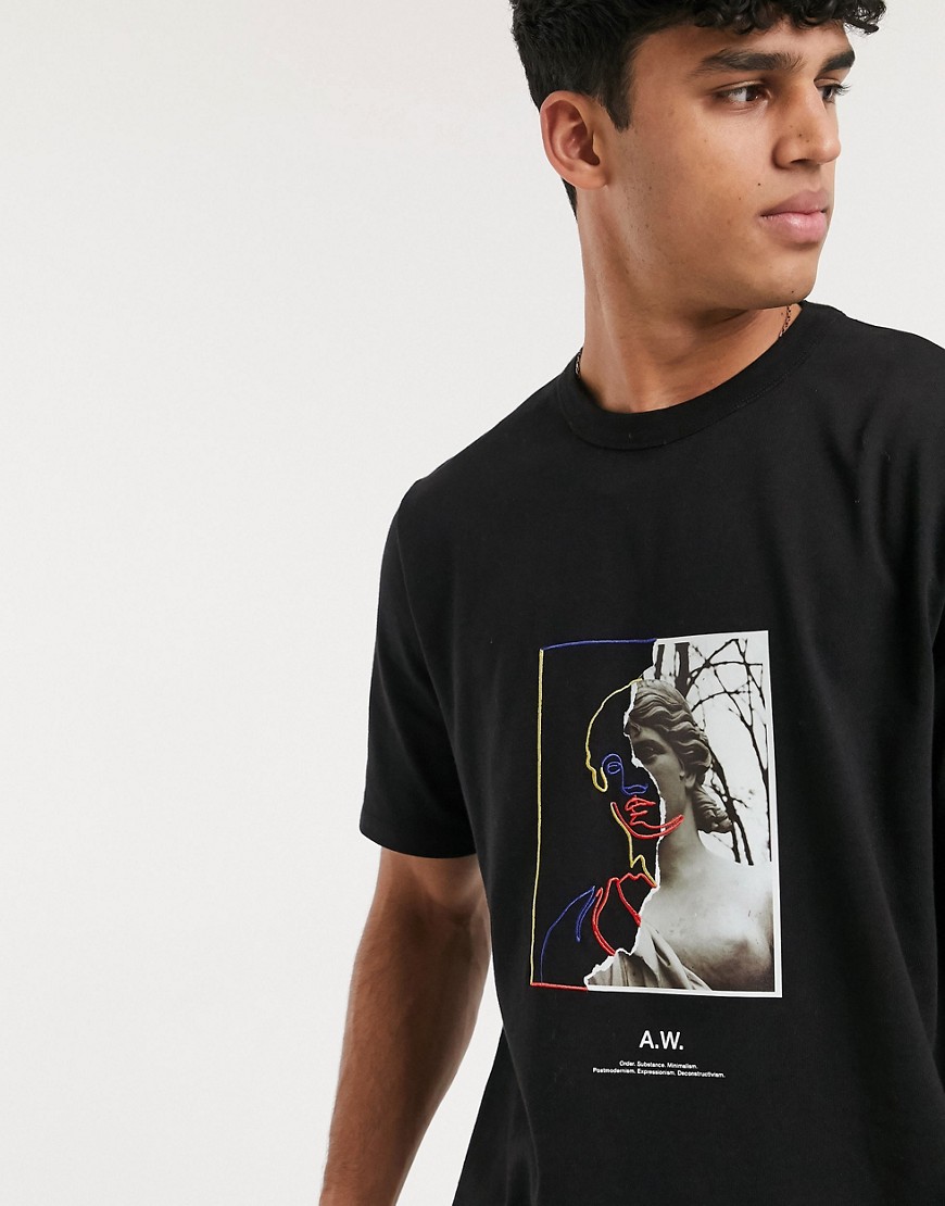ASOS WHITE – Kortärmad t-shirt i loose fit med grafiskt tryck-Svart