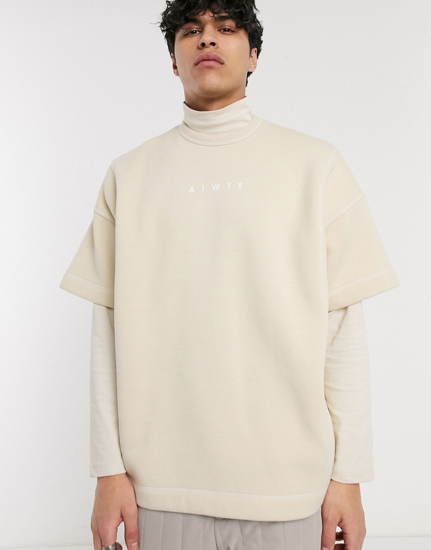 ASOS WHITE – Kortärmad sweatshirt i oversize med logga-Grå