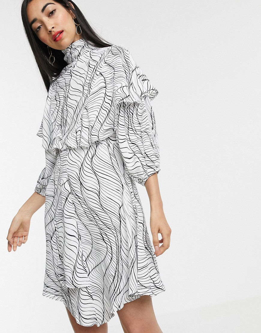 ASOS WHITE linear print frill dress