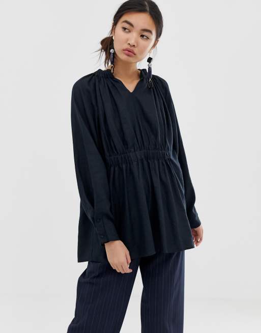 ASOS WHITE linen gathered neck top ASOS