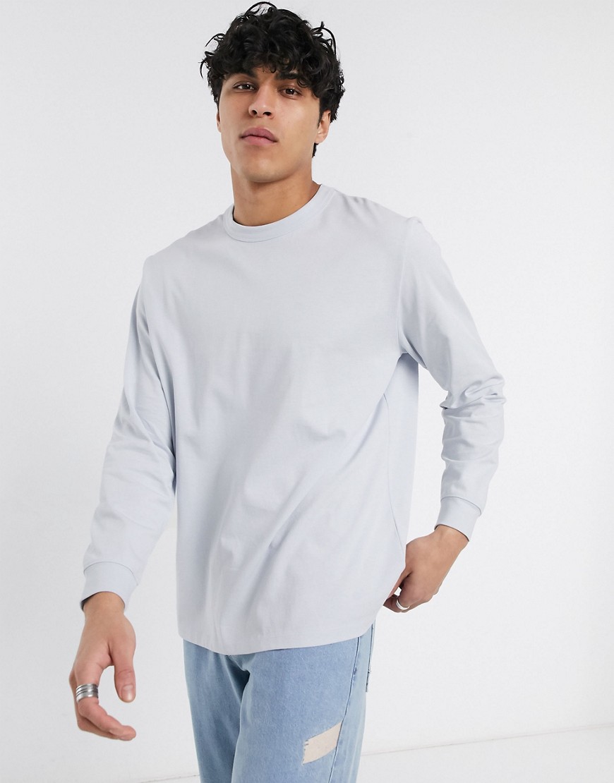 ASOS WHITE – Ljusblå t-shirt i loose fit med lång ärm