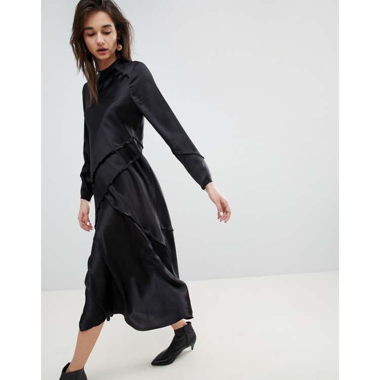 Black silk store long sleeve dress